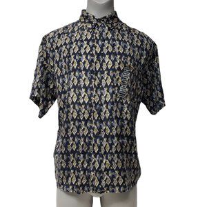 NWT 90s - 00s Summa Silk diamond pattern button down short sleeve shirt . L